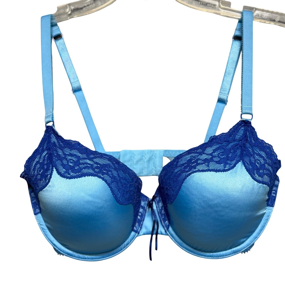 Heidi Klum Intimates Sofia Underwire Bra‎ Blue Lace Satin 34DD H221-1171B